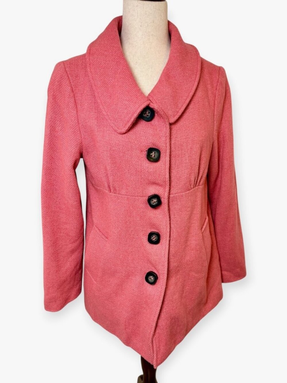 Vintage Y2K Coffee Shop Pink Wool Blend Long Coat Jacket Size Medium